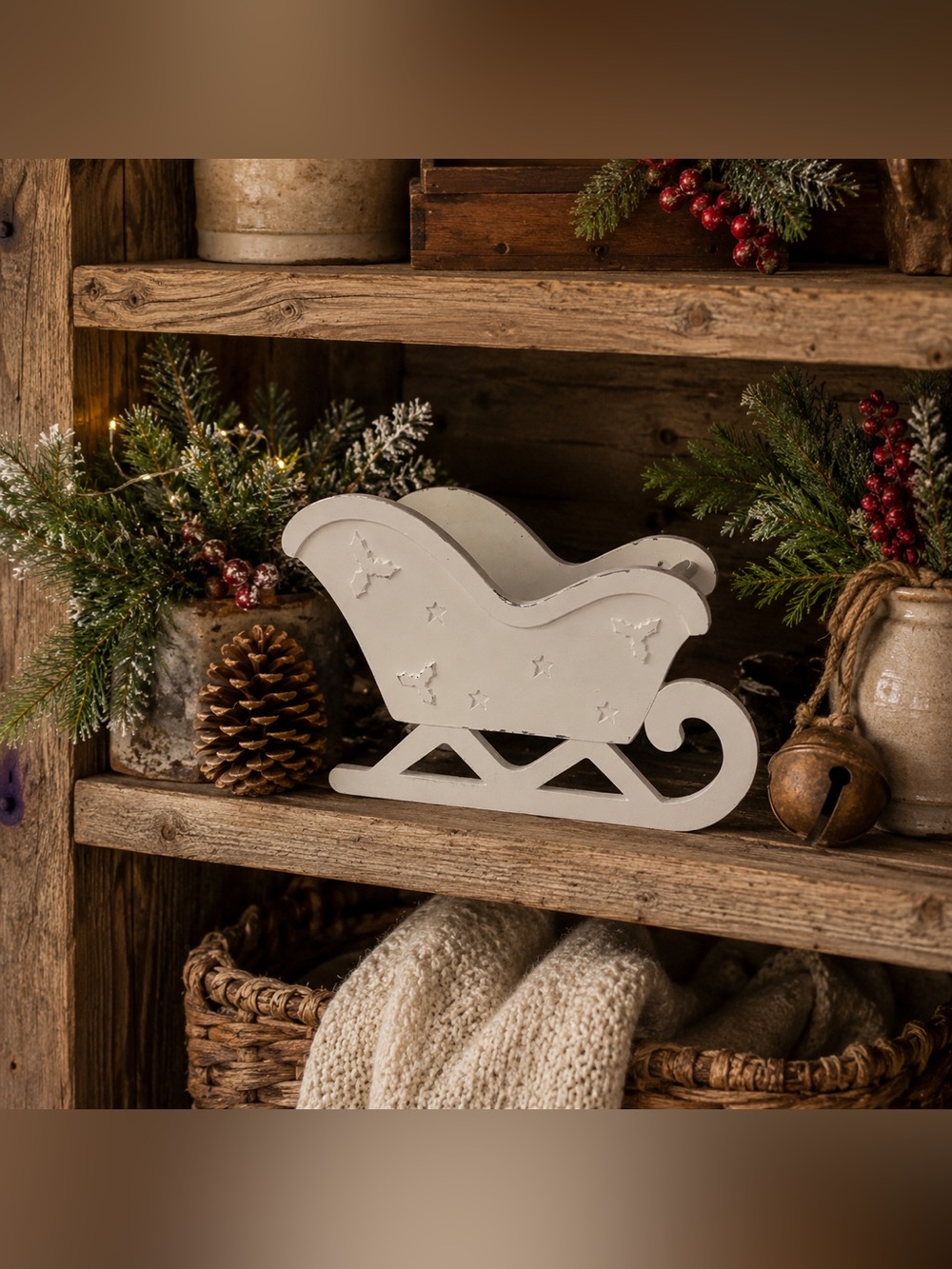 White Rustic Holiday Sleigh Decoration
